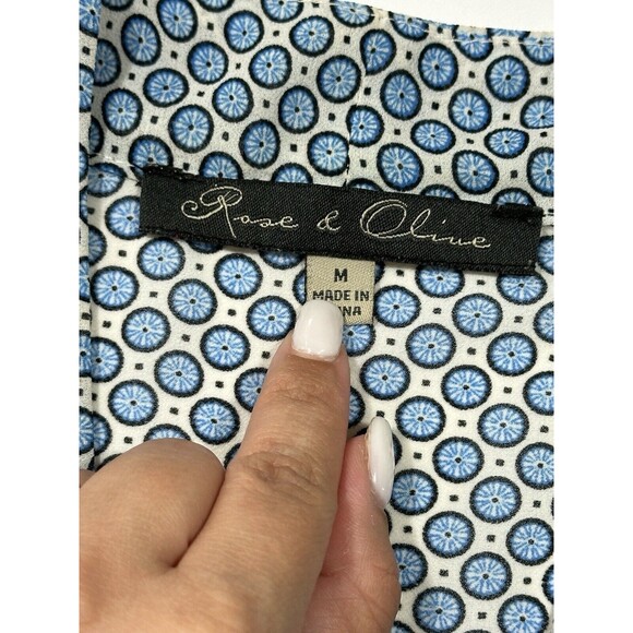 Rose & Olive Sleeveless Geometric VNeck Blue Dots Sheer Work Pullover Top Size M - Picture 8 of 8